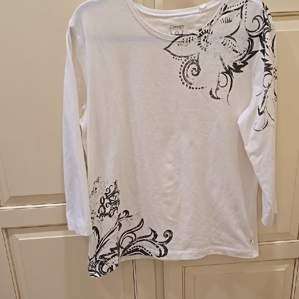 Chico's Zenergy Spa Three Quarter Sleeve Top in Cotton and Spandex Size3